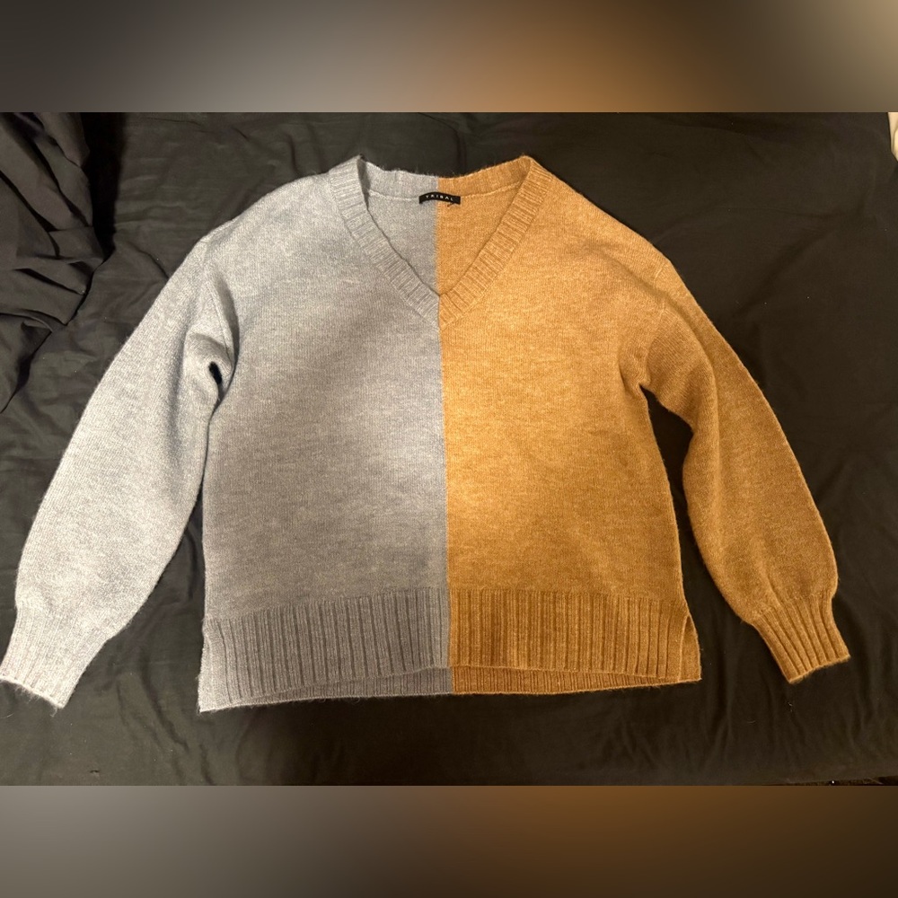 Tribal V-Neck Sweater in Gray and Tan